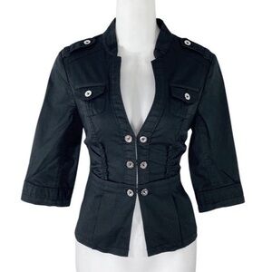 NWT White House Black Market Black Silver Hardware Half Sleeve Utility Jacket 00